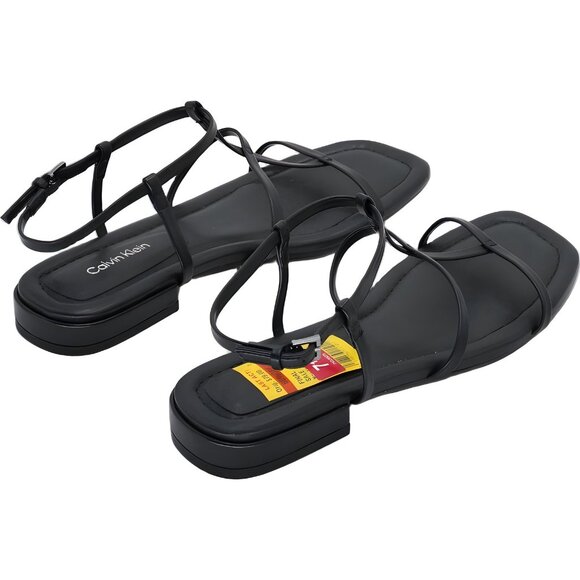 Calvin Klein Sallia Strappy Ankle Sandals Black Square Toe Women's US 7.5M - Picture 3 of 6